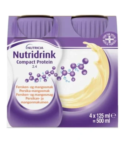 Nutridrink Compact Protein Fersken-Mango – 4 x 125 ml