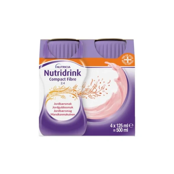 Nutridrink Compact Fibre Jordbær – 4 x 125 ml