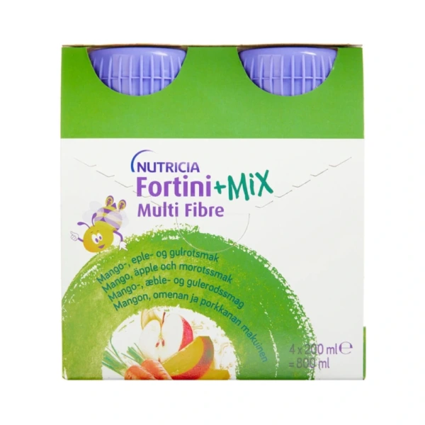 Nutricia Fortini +Mix Multi Fibre Mango-, Æble- og Gulerodssmag – 4 x 200 ml