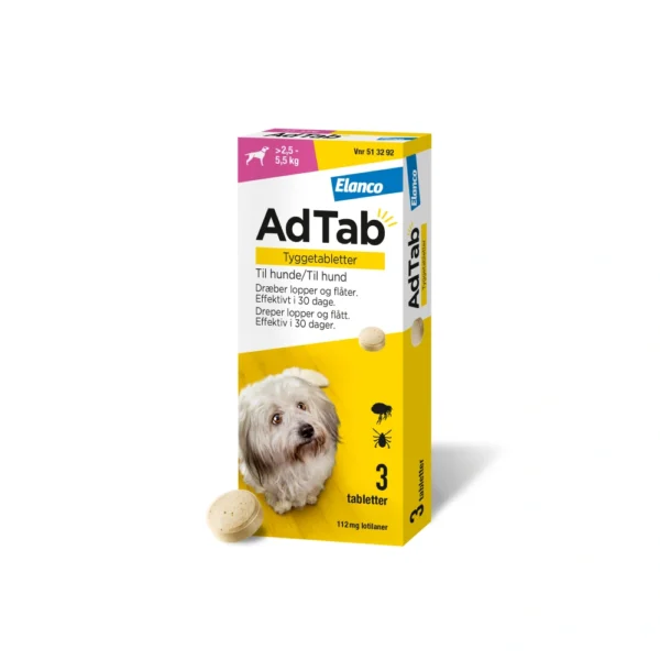 AdTab tyggetabletter til hund 2.5-5.5 kg 112 mg - 3 stk