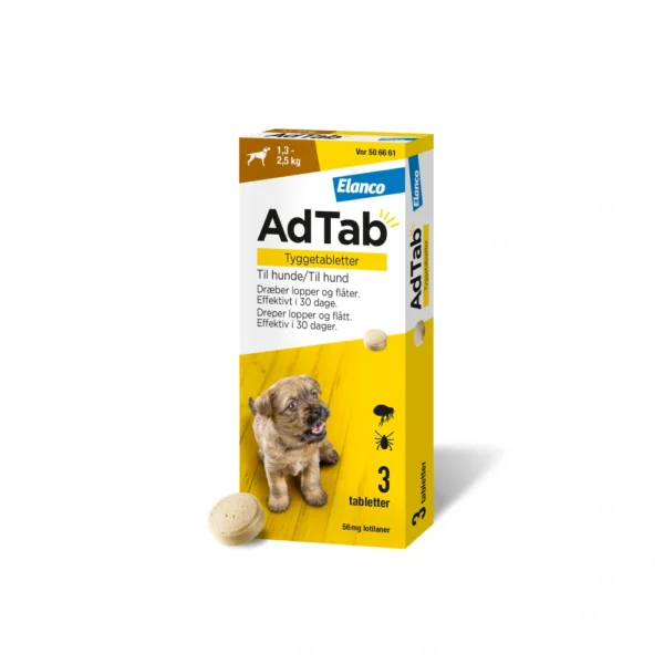 AdTab tyggetabletter til hund 1.3-2.5 kg 56 mg - 3 stk