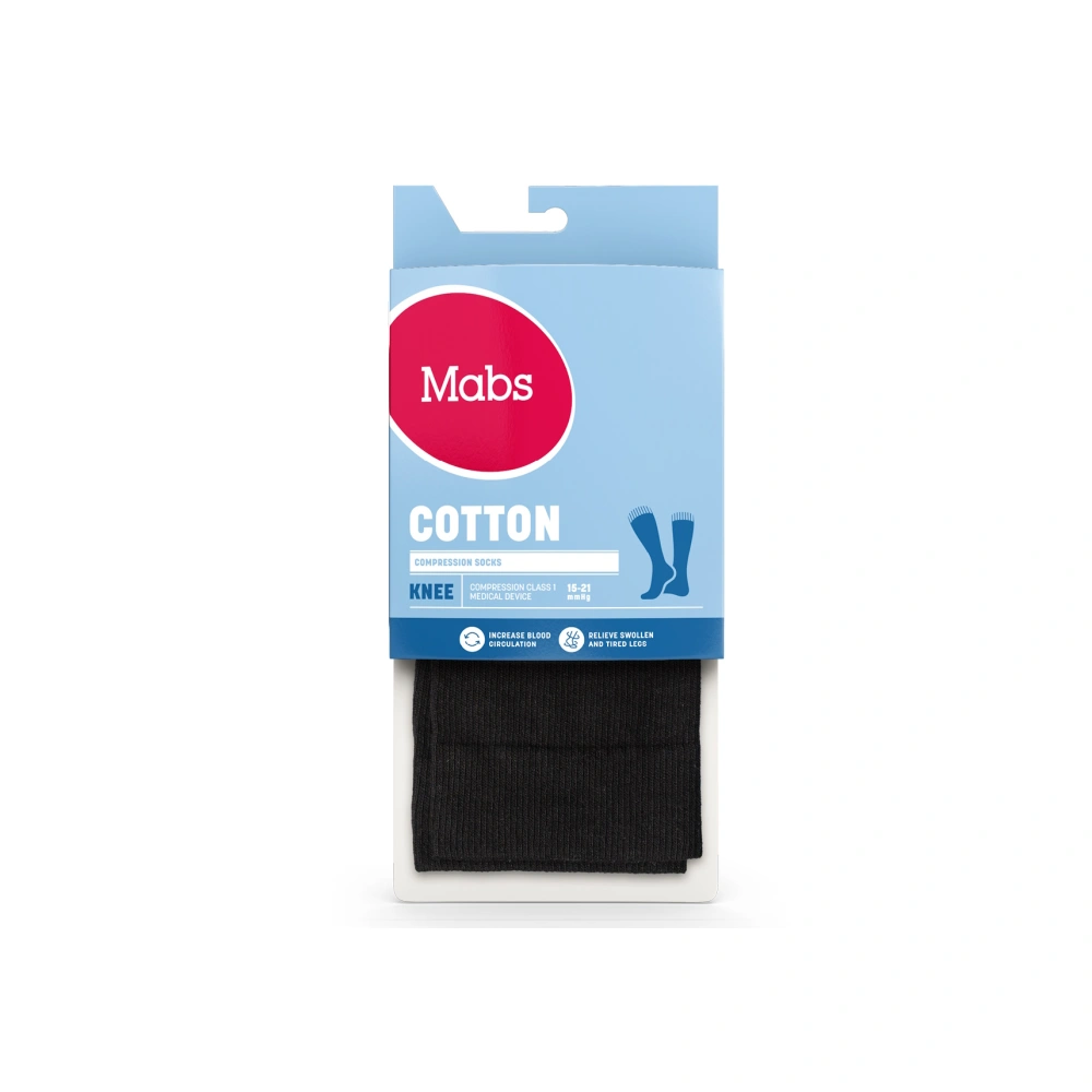 Mabs Cotton Knee, Sort Str. M - 1 par