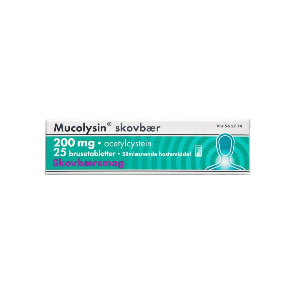 Mucolysin 200 mg Skovbær - 25 brusetabletter