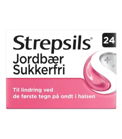 Strepsils Jordbær sukkerfri 0,6+1,2 mg - 24 sugetabletter