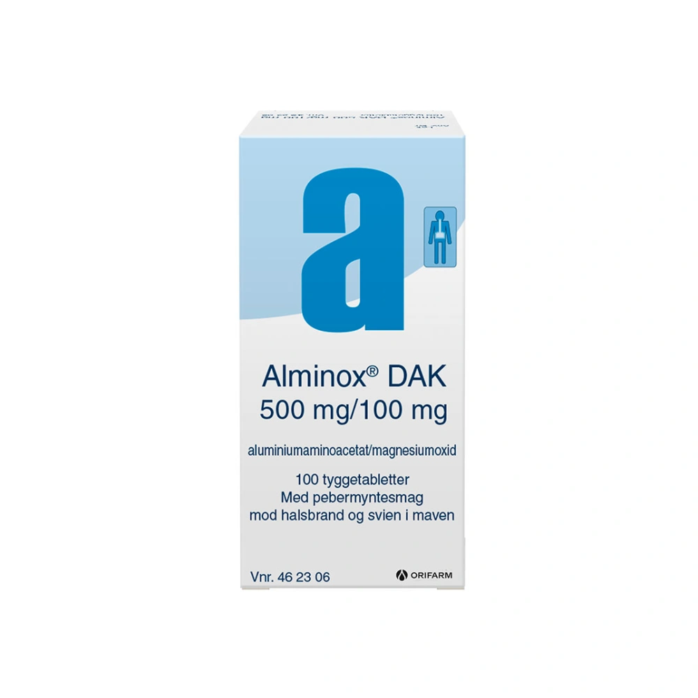 Alminox DAK tyggetabletter 500 mg + 100 mg - 100 stk