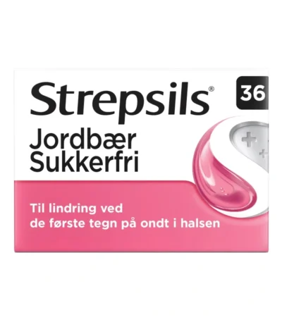 Strepsils Jordbær sukkerfri 0,6+1,2 mg - 36 sugetabletter