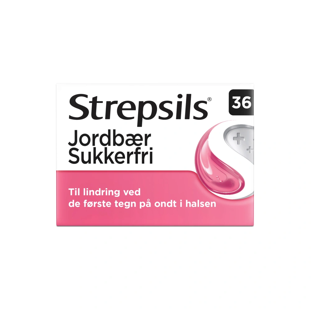 Strepsils Jordbær sukkerfri 0,6+1,2 mg - 36 sugetabletter