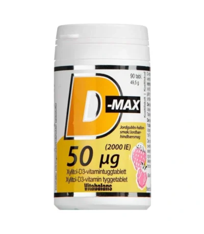 D-Max 50 µg Jordbær-Hindbærsmag – 90 stk