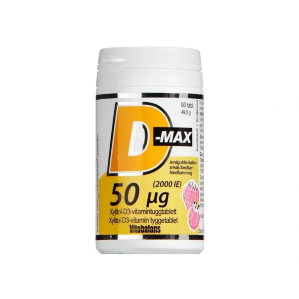D-Max 50 µg Jordbær-Hindbærsmag – 90 stk