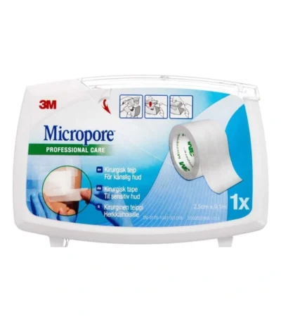 Micropore Kirugisk Tape Dispenser Hvid – 2,5 cm x 9,14 m