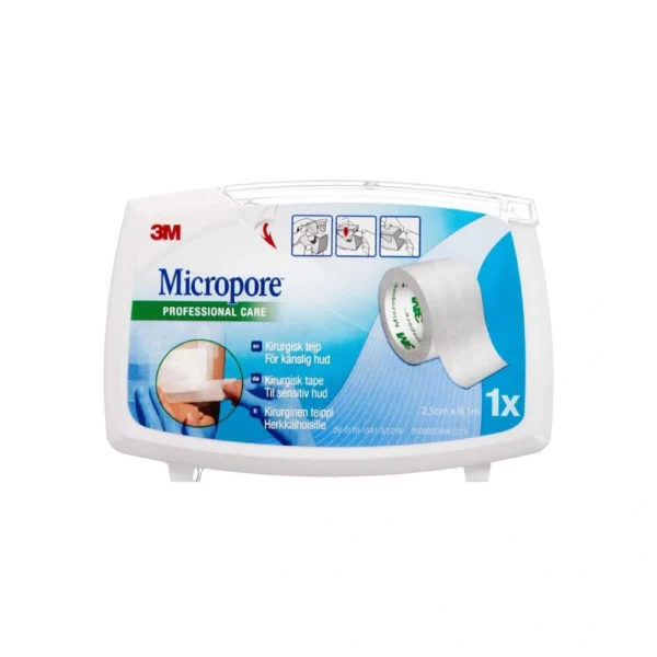 Micropore Kirugisk Tape Dispenser Hvid – 2,5 cm x 9,14 m