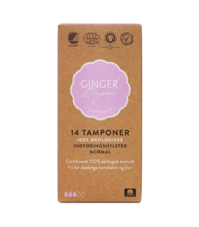 GingerOrganic Tampon m. indføringshylster, Normal – 14 stk