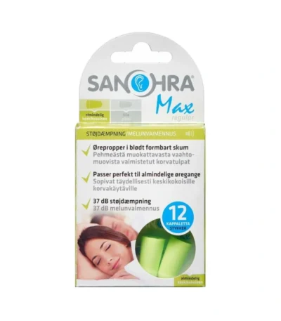 SANOHRA Max Regular ørepropper – 12 stk