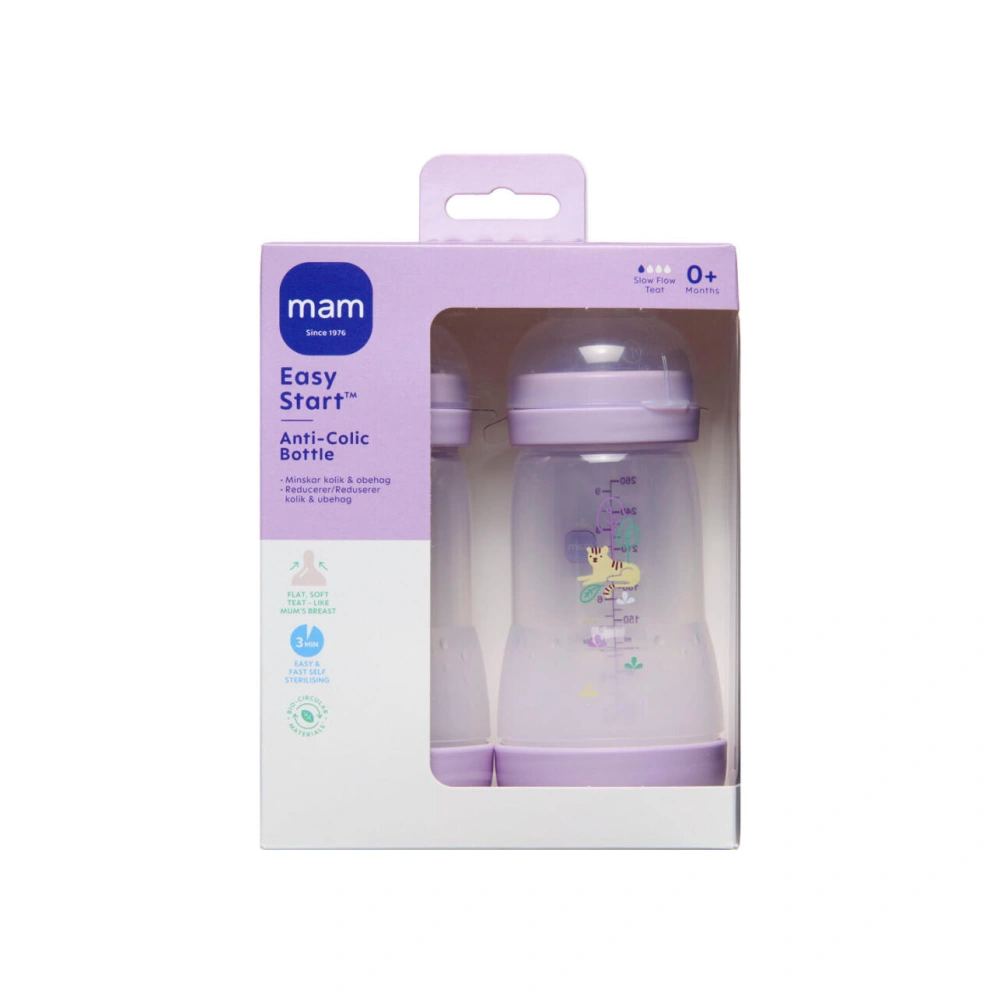 MAM Anti-Colic Sutteflaske 0+ Assorterede Farver – 2 stk