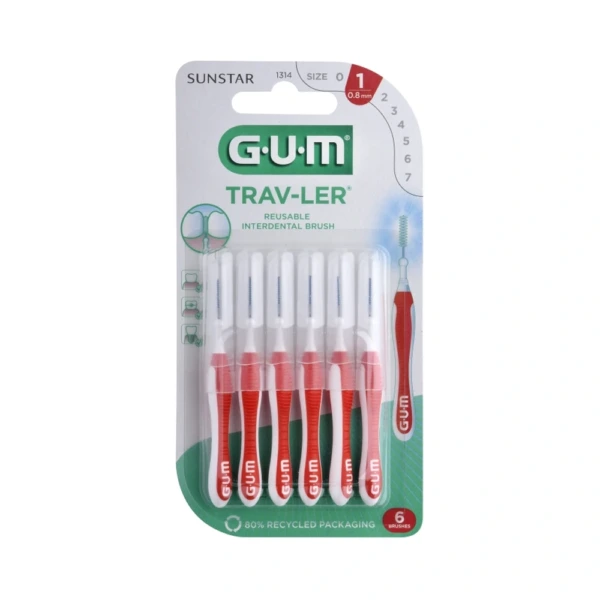 GUM TRAV-LER Mellemrumsbørste 1314 0,8mm – 6 stk