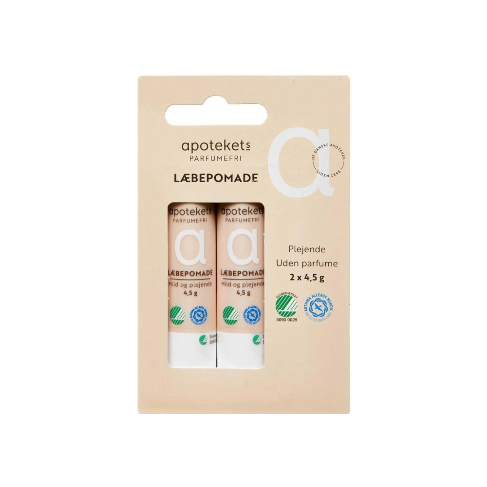 Apotekets Læbepomade Svanemærket Uden Parfume – 2 x 4,5 g