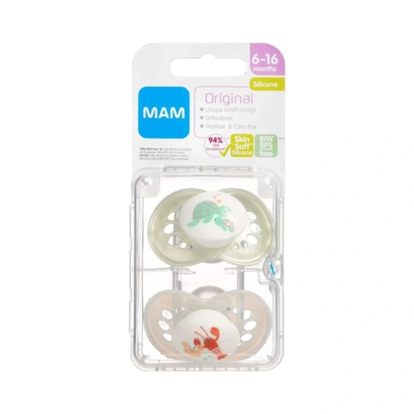 MAM Original Ultra Soft Silikone Sut 6-16 Mdr. Assorterede Farver – 2 stk