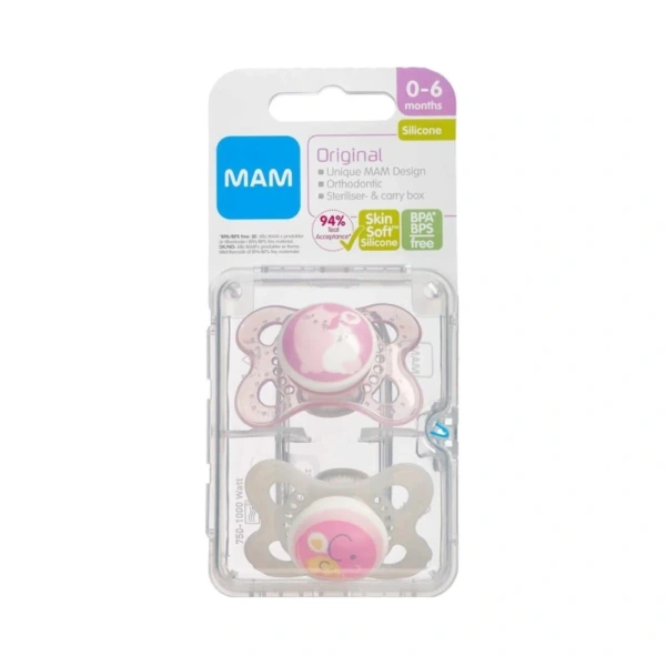 MAM Original Sut Silk Teat 0-6 mdr assorterede farver - 2 stk