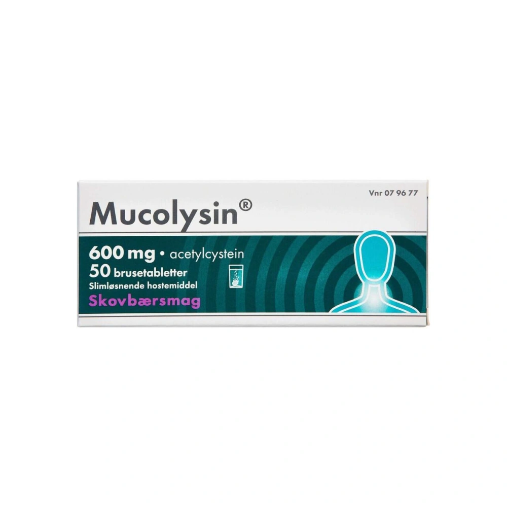 Mucolysin 600 mg Skovbær - 50 brusetabletter
