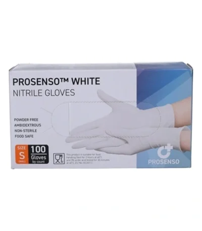 Prosenso White Nitrilhandske Small – 100 stk