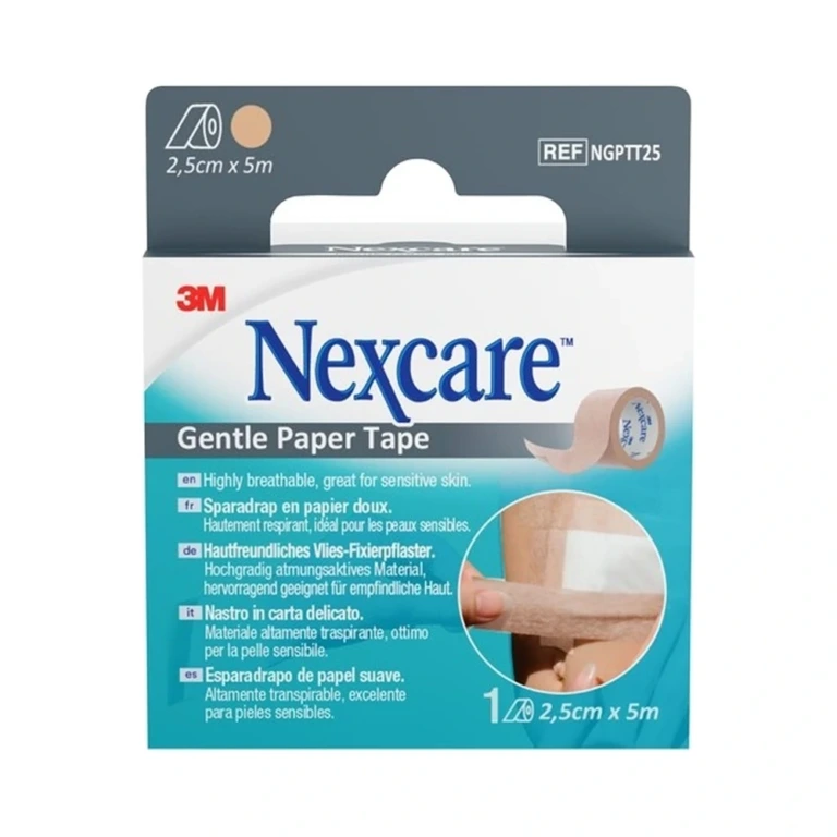 3M Nexcare Gentle Paper Tape 2,5 cm x 5 m – 1 stk 3M Nexcare Gentle Paper Tape 2,5 cm x 5 m - 1 stk