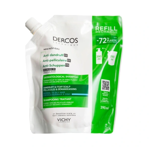 Vichy Dercos Anti-Dandruff Shampoo Oily & Normal Hair Refill - 390 ml