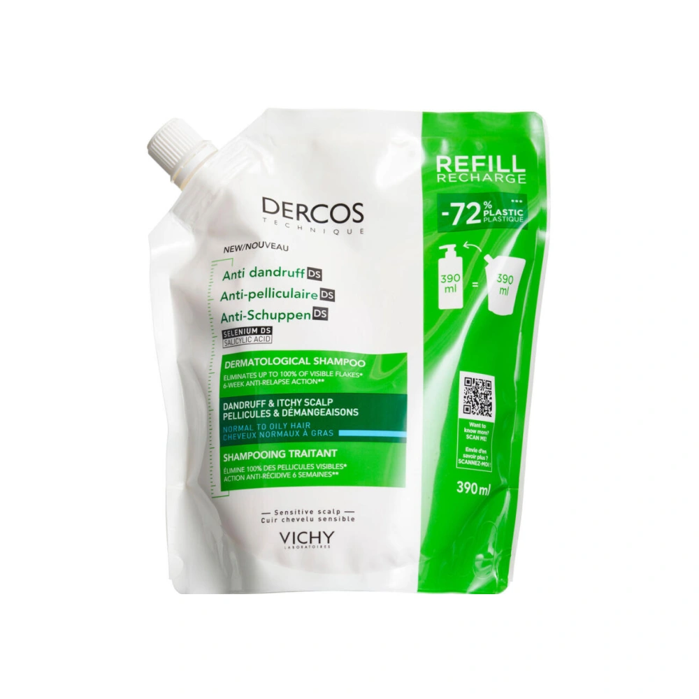 Vichy Dercos Anti-Dandruff Shampoo Oily & Normal Hair Refill - 390 ml